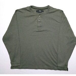 Consensus Sportswear Ribbed Henley Long Sleeve Shirt Size L‎ Mossy Green Cotton